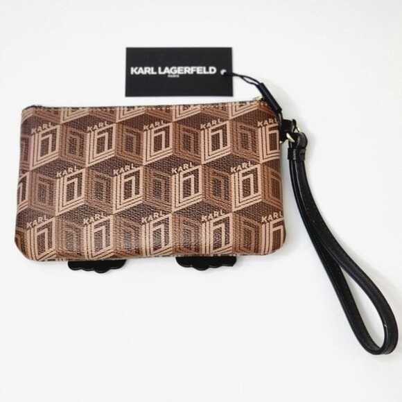 NEW! KARL LAGERFELD PARIS Logo Monogram Wristlet Clutch - Picture 11 of 15